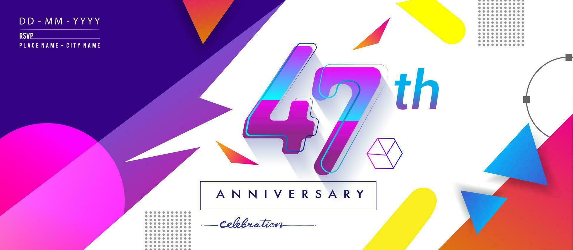47e jaren verjaardag logo, vector ontwerp verjaardag viering met kleurrijk meetkundig achtergrond en cirkels vorm geven aan.