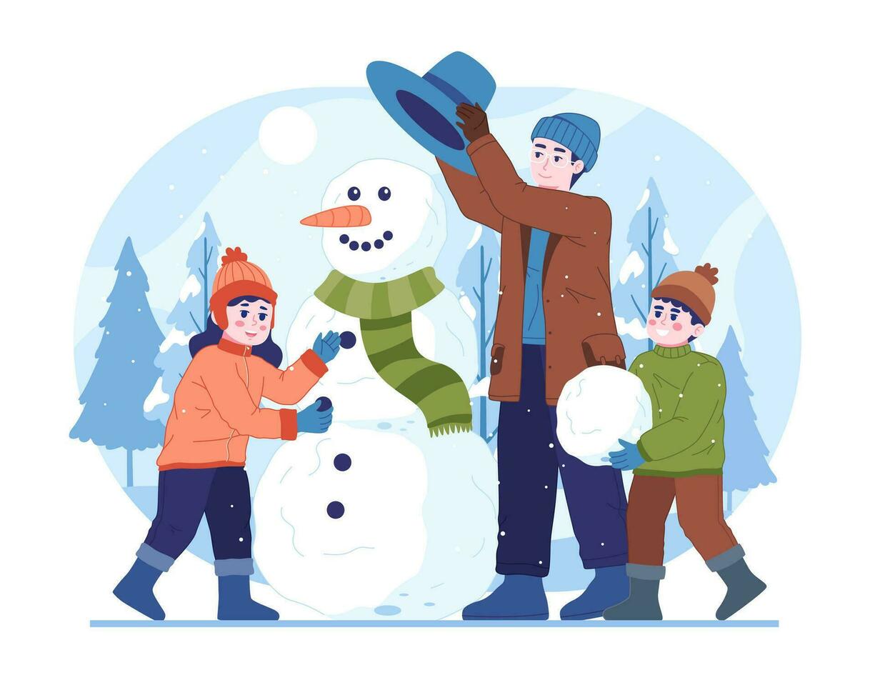 mannen en kinderen genieten buitenshuis winter activiteiten vector