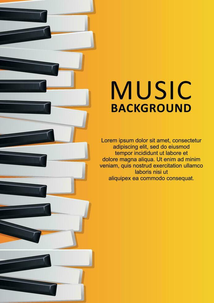 musical geel achtergrond met piano sleutels en tekst. grafisch ontwerp sjabloon kan worden gebruikt voor achtergrond, achtergrond, banier, brochure, brochure, publicatie. muziek- festival poster sjabloon vector