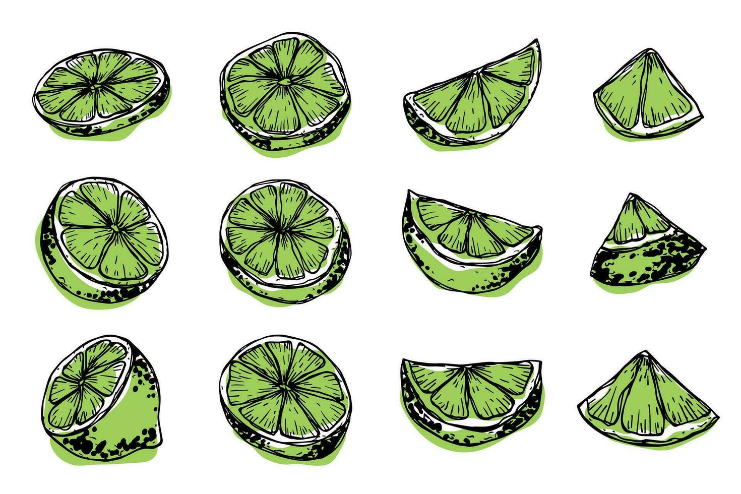 vector limoen clip art. hand- getrokken citrus set. fruit illustratie. voor afdrukken, web, ontwerp, decor