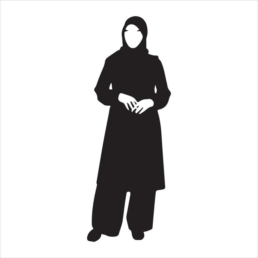 een hijab stijl vrouw staand houding vector silhouet