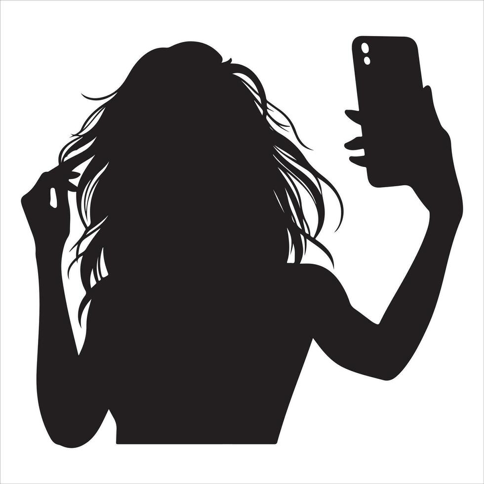 een vrouw nemen een selfie vector silhouet