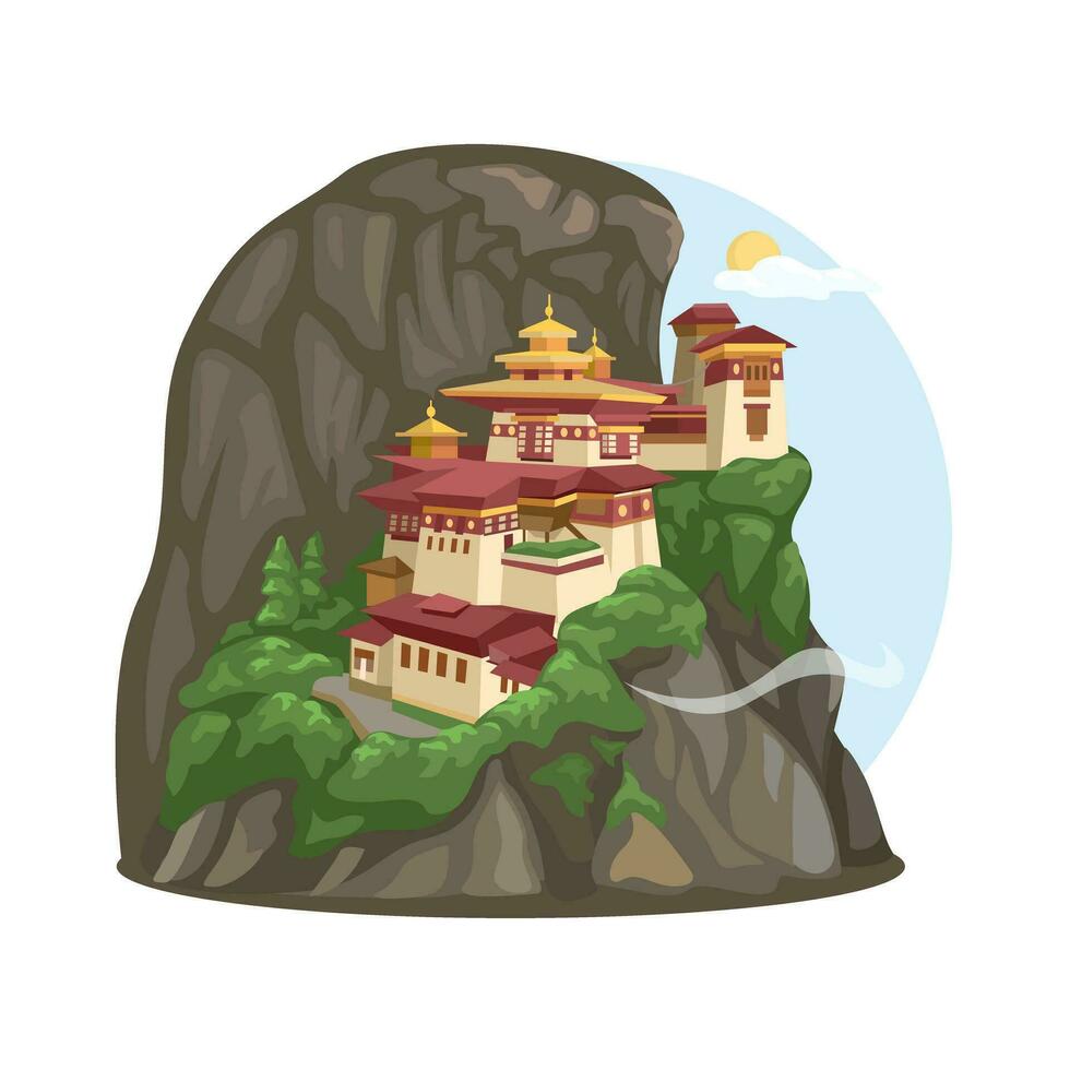 taktsang lhakhang of de tijgers nest klooster Aan klif Bhutan illustratie vector