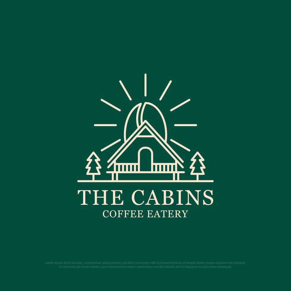 de cabine koffie eetcafe logo ontwerp, natuur buitenshuis voedsel en dranken vector illustratie met lijn kunst