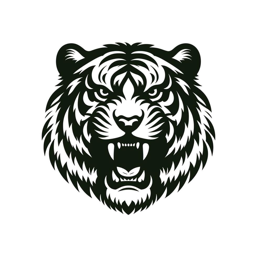 schoon en opvallend brullen tijger silhouet tatoeëren symbool tekenfilm vector illustratie