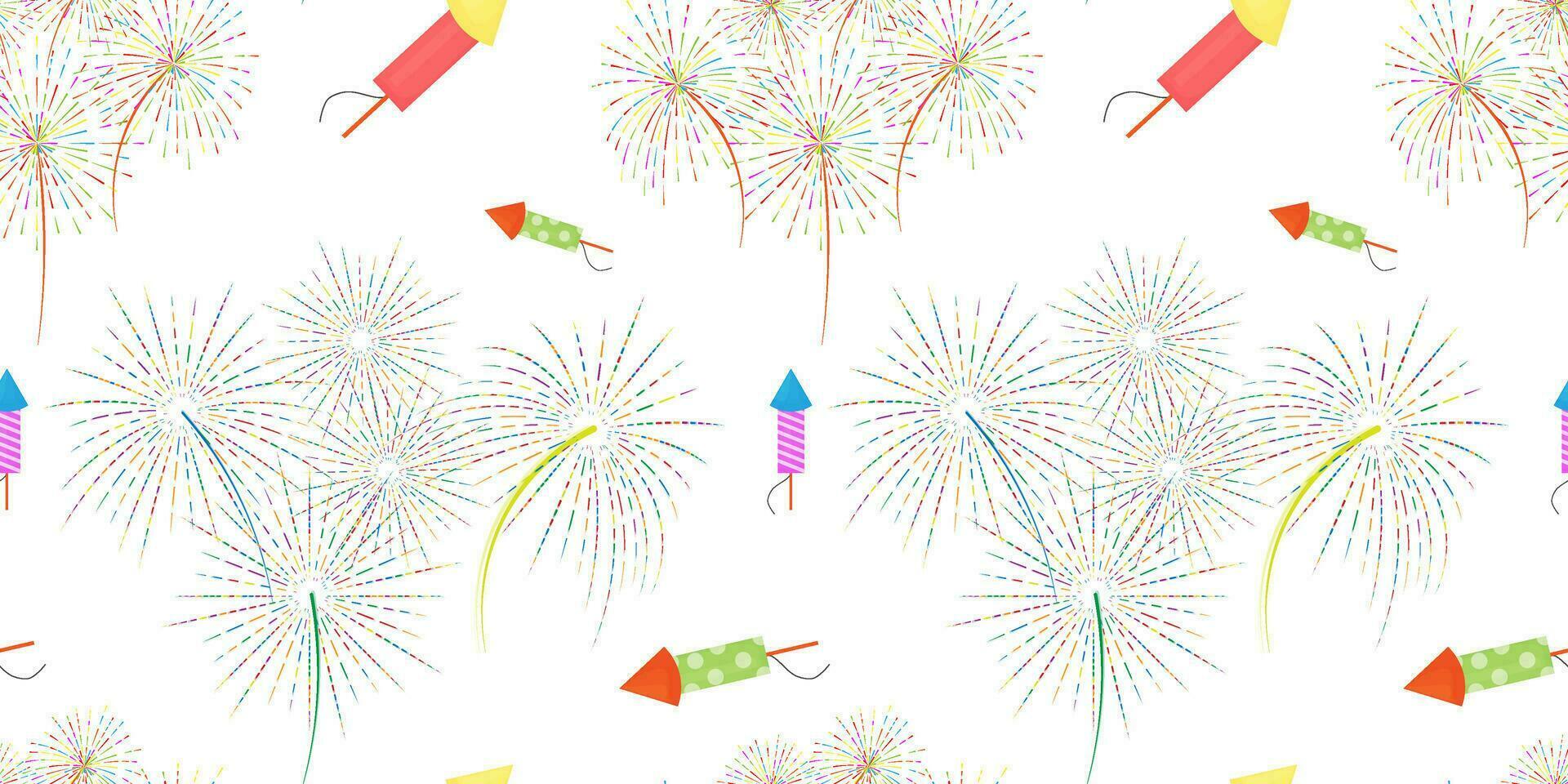 naadloos patroon van gekleurde vuurwerk Aan een transparant achtergrond. feestelijk naadloos achtergrond. de concept van nieuw jaar en kerstmis, verjaardag, onafhankelijkheid dag. vector illustratie.