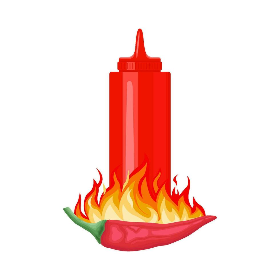 heet vuur, heet Chili met fles saus illustratie vector