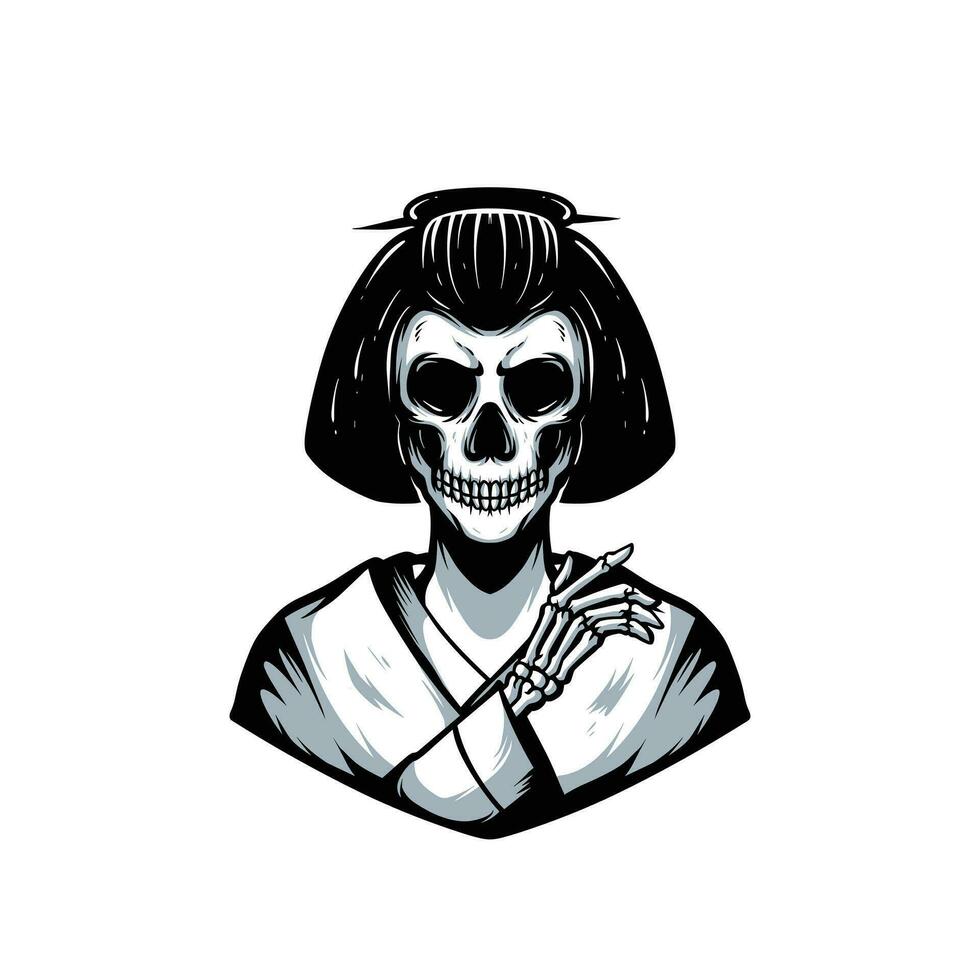 illustratie van een geisha schedel in lijn kunst vector