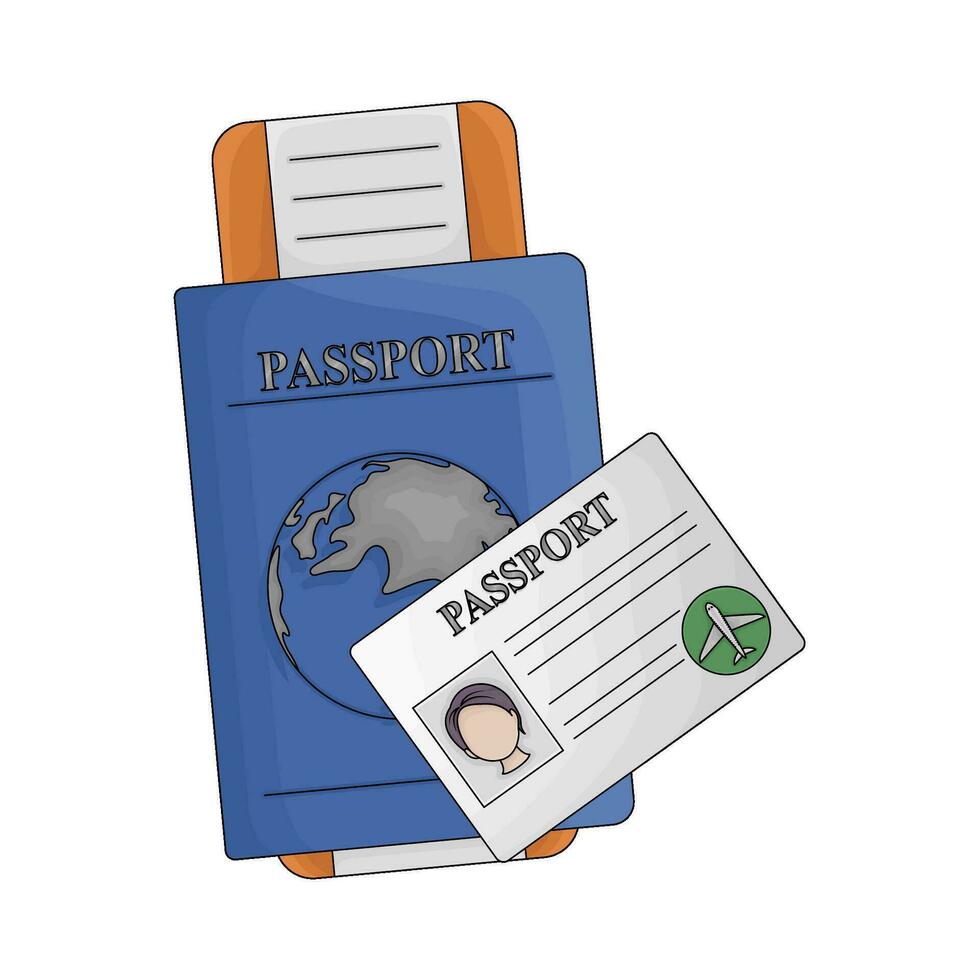 ticket in paspoort boek met ID kaart kaart paspoort illustratie vector