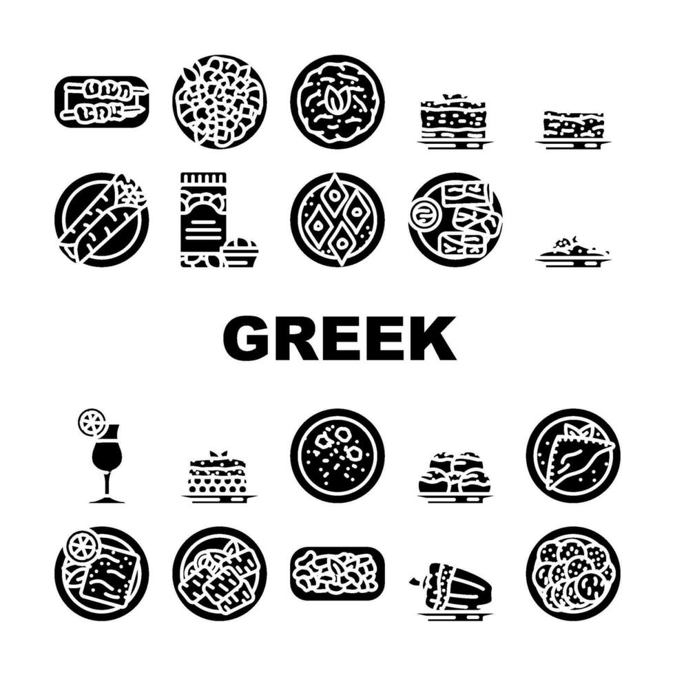 Grieks keuken voedsel salade pictogrammen reeks vector