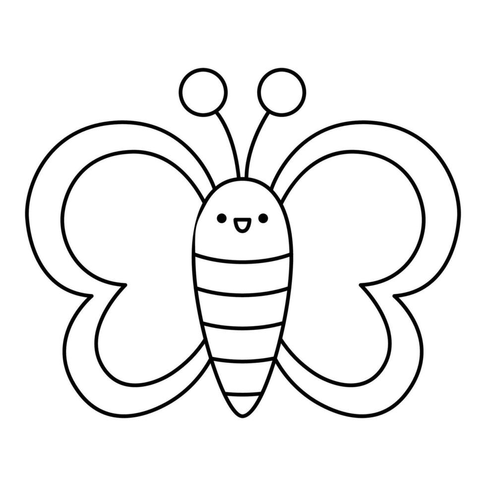 vector zwart en wit kawaii vliegend vlinder icoon voor kinderen. schattig lijn dier illustratie of kleur bladzijde. grappig tekenfilm karakter. aanbiddelijk insect clip art