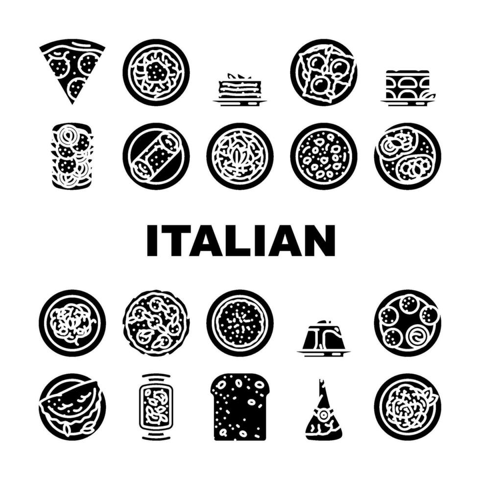 Italiaans keuken voedsel pasta pictogrammen reeks vector