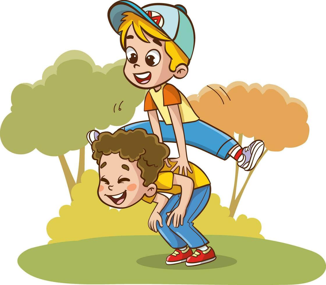 vector illustratie van kinderen spelen haasje.jongen en meisje spelen samen in de park. vector illustratie van een jongen en meisje spelen in de park.