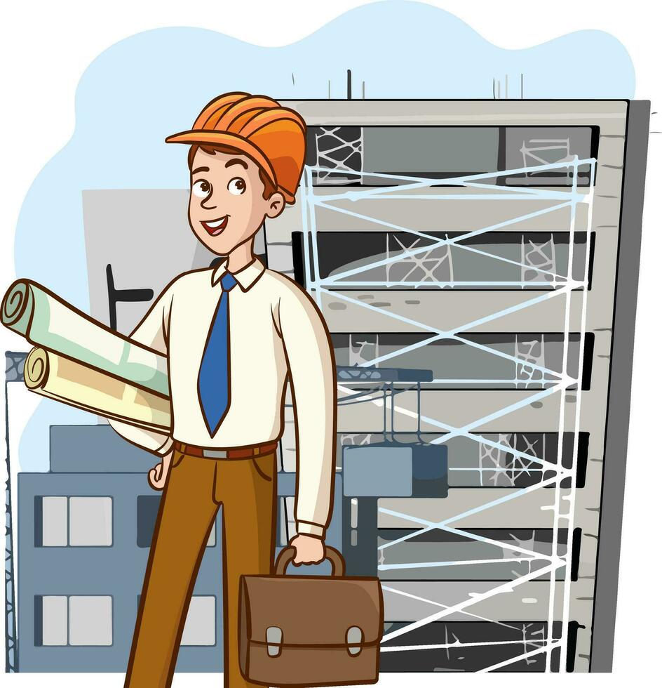 ingenieurs cartoon set met civieltechnische bouwvakkers architect en landmeter geïsoleerde vectorillustratie vector