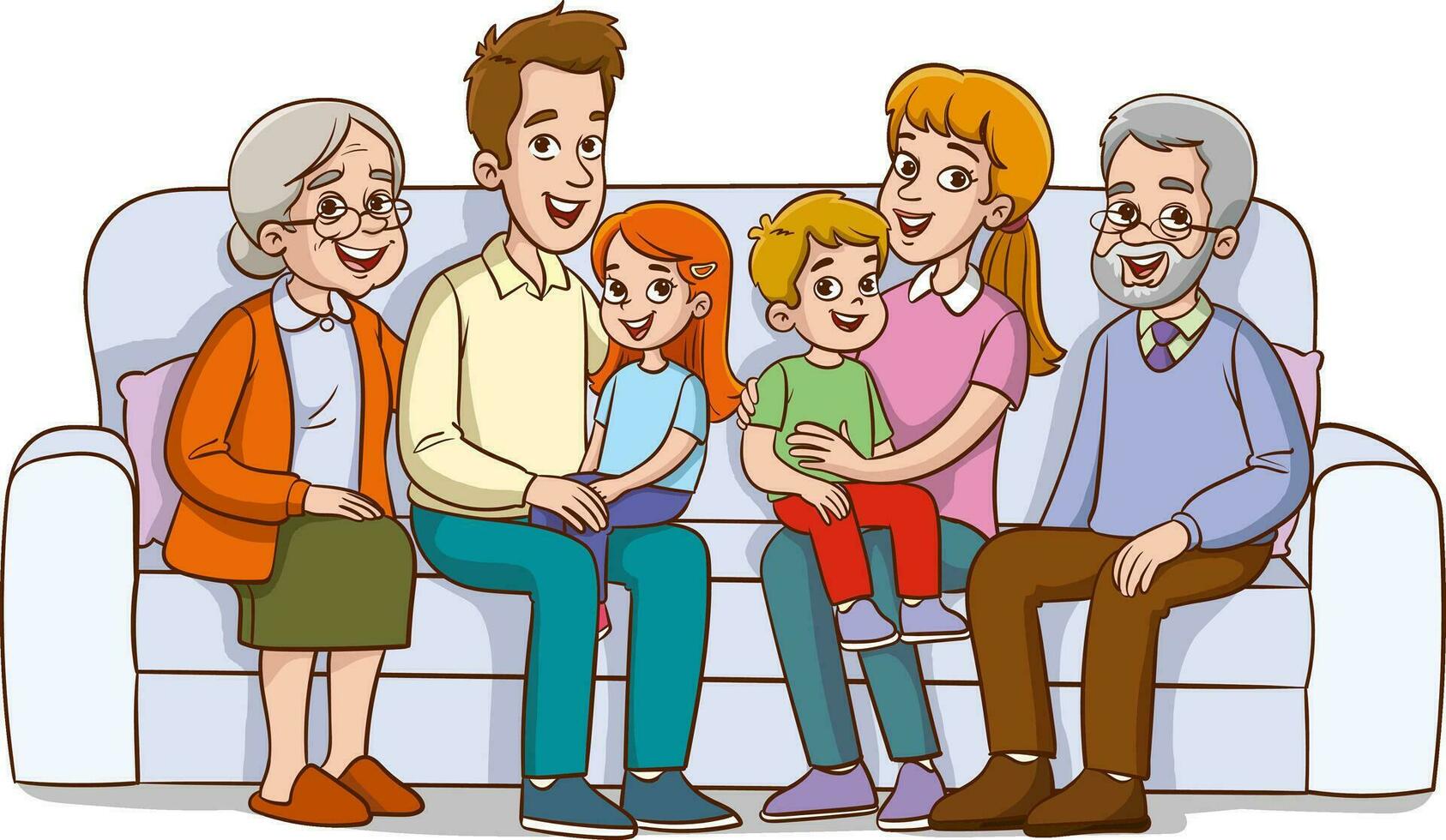 vector illustratie van groot gelukkig familie tekens staan samen, glimlachen en lachend, uitstralend liefde en saamhorigheid, met een zin van behoren