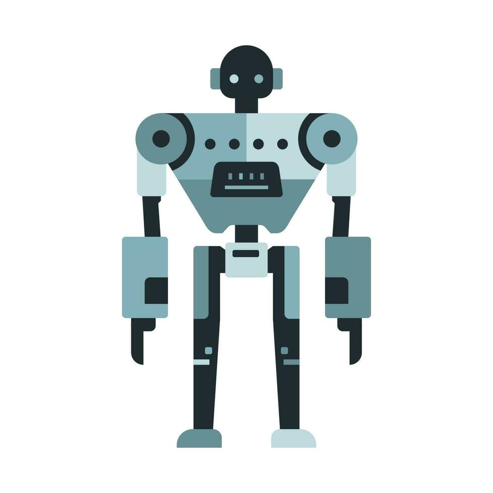 robot machine technologie metaal cyborg in vlak stijl. futuristische humanoid mascotte karakter. wetenschap robotachtig, android vriendelijk karakter, robot technologie vector illustratie