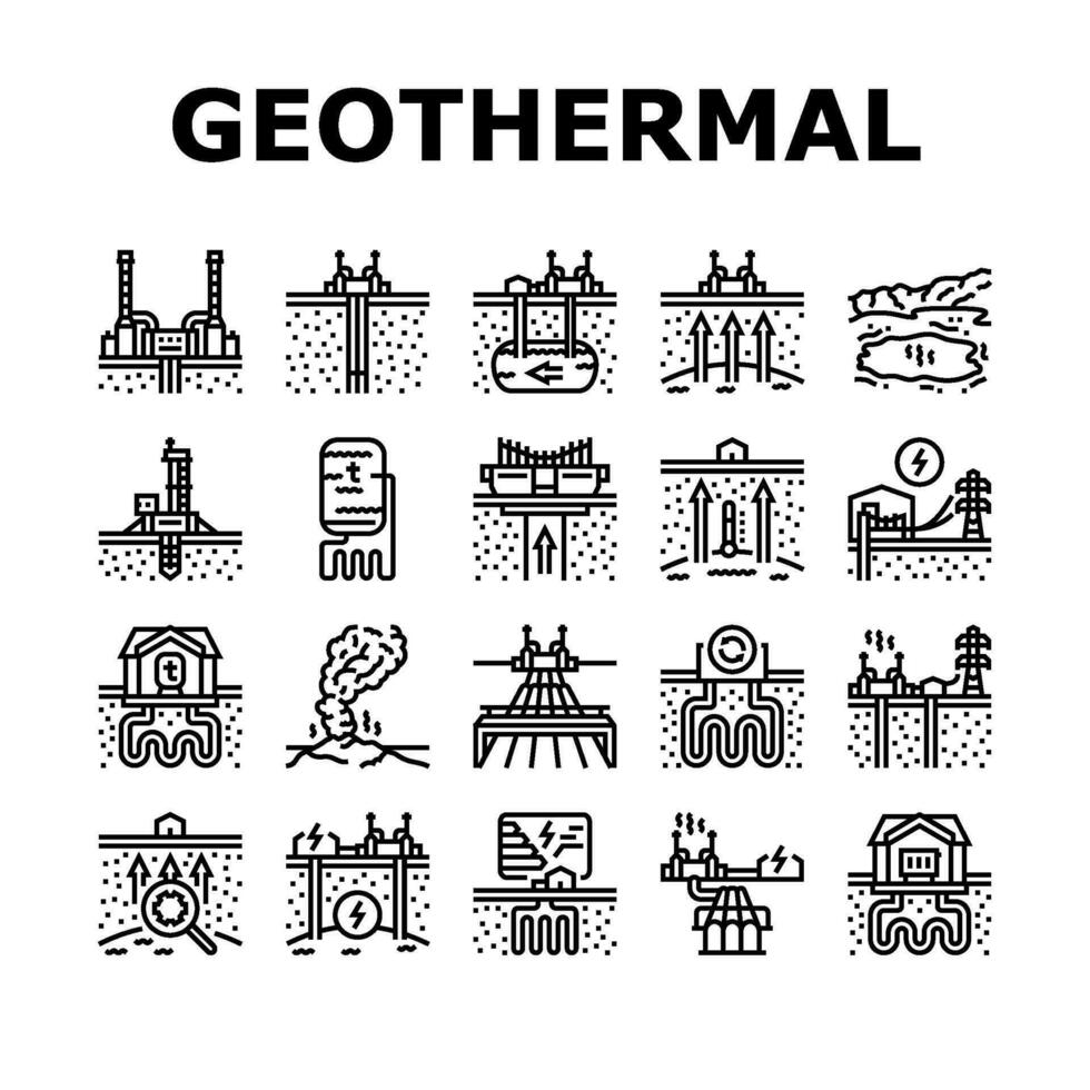 geothermisch energie macht fabriek pictogrammen reeks vector