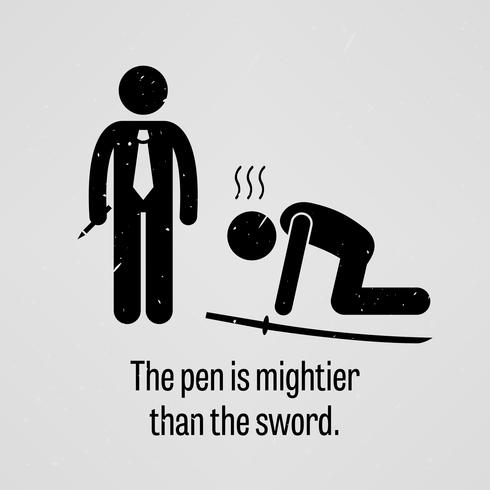De pen is sterker dan de spreuken op het zwaard. vector