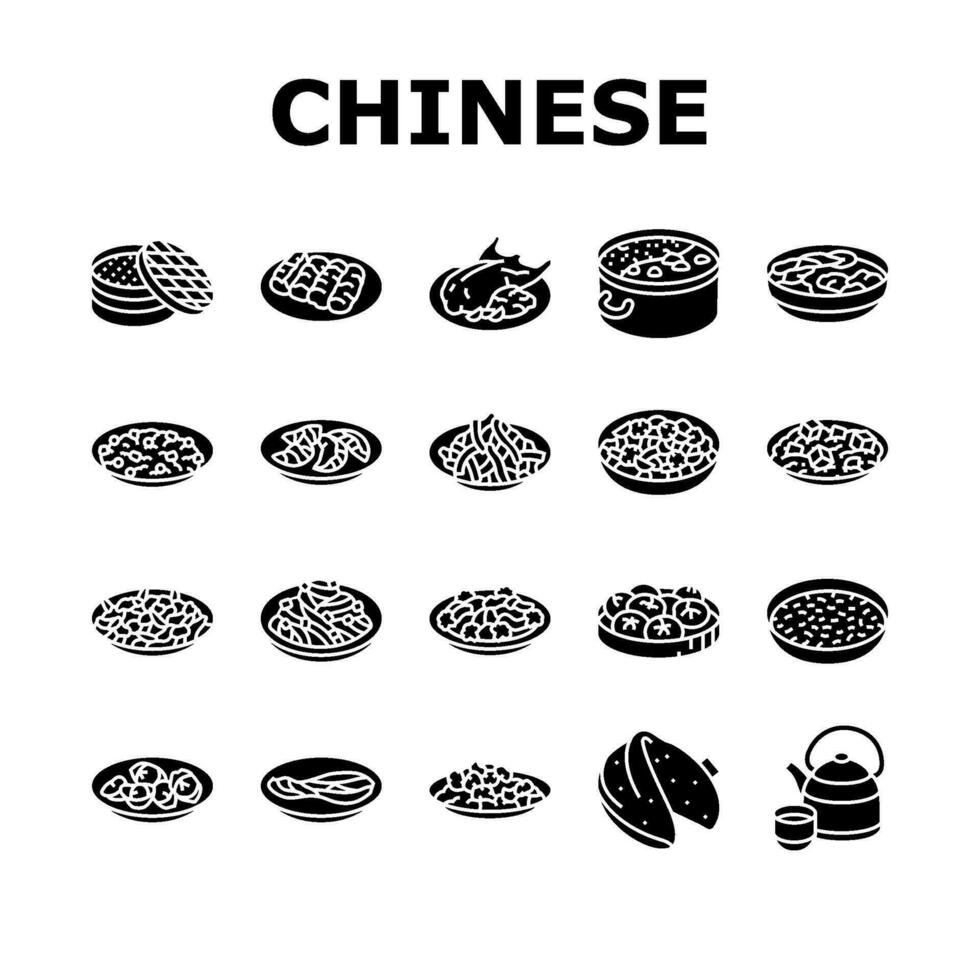 Chinese keuken voedsel schotel Aziatisch pictogrammen reeks vector