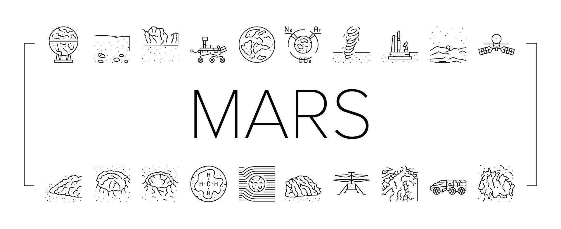 Mars planeet ruimte astronomie pictogrammen reeks vector