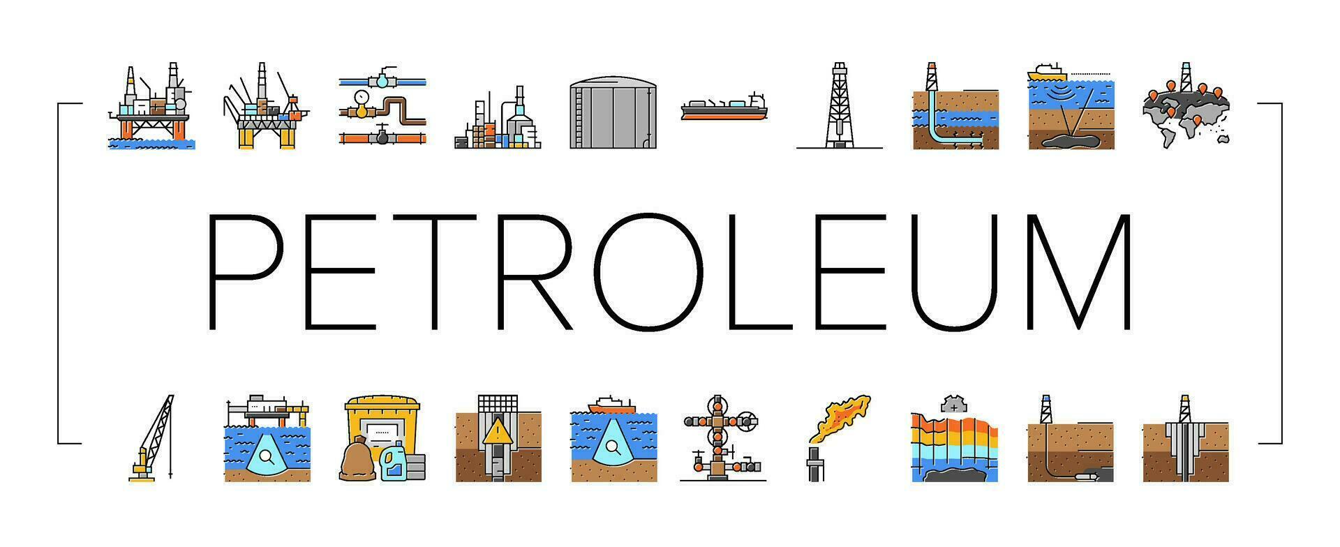 petroleum ingenieur olie industrie pictogrammen reeks vector