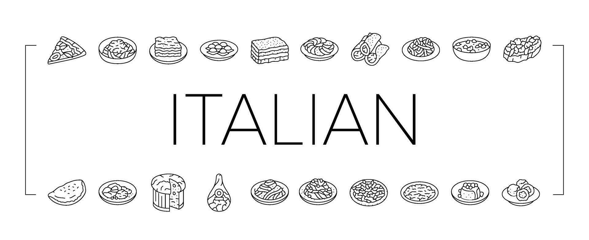 Italiaans keuken voedsel pasta pictogrammen reeks vector