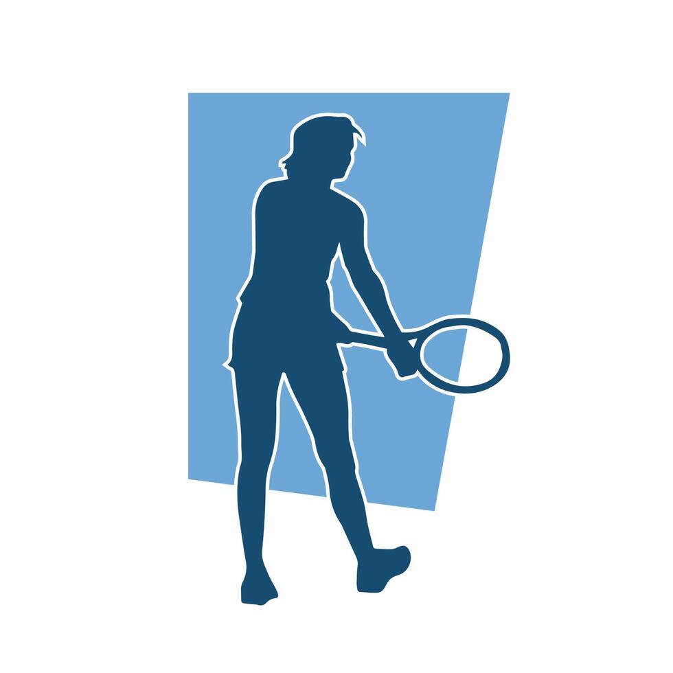 silhouet van een vrouw tennis speler in actie houding. silhouet van een vrouw spelen tennis sport met racket. vector