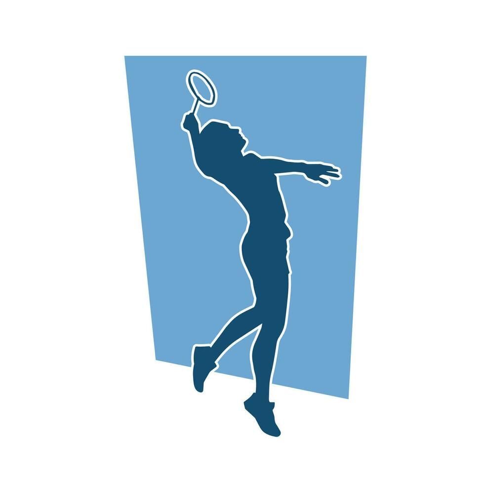 silhouet van vrouw badminton atleet in actie houding. silhouet van een slank vrouw spelen badminton sport. vector