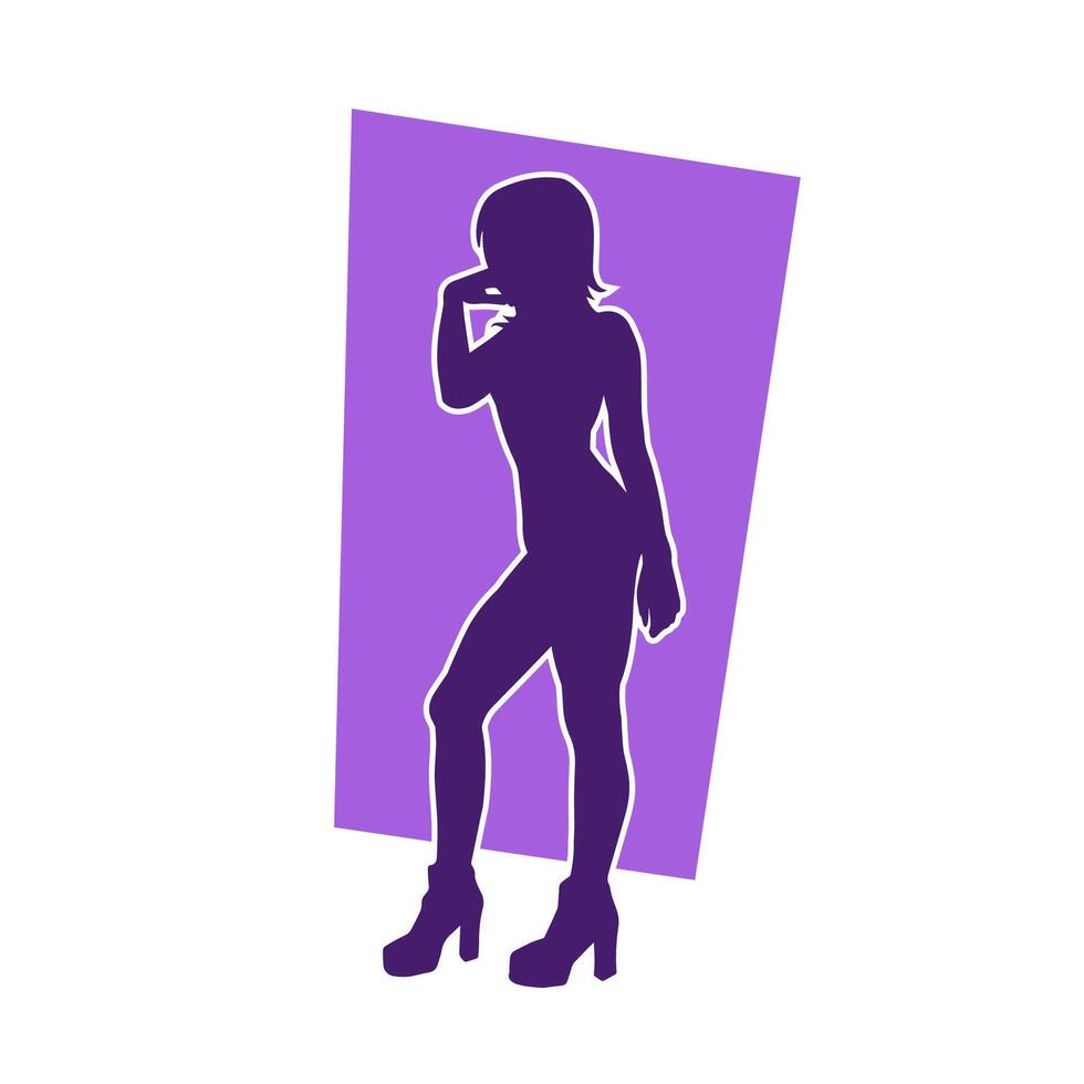 silhouet van een jong slank vrouw model- in strak kleding. silhouet van een slank vrouw in vrouwelijk houding. vector