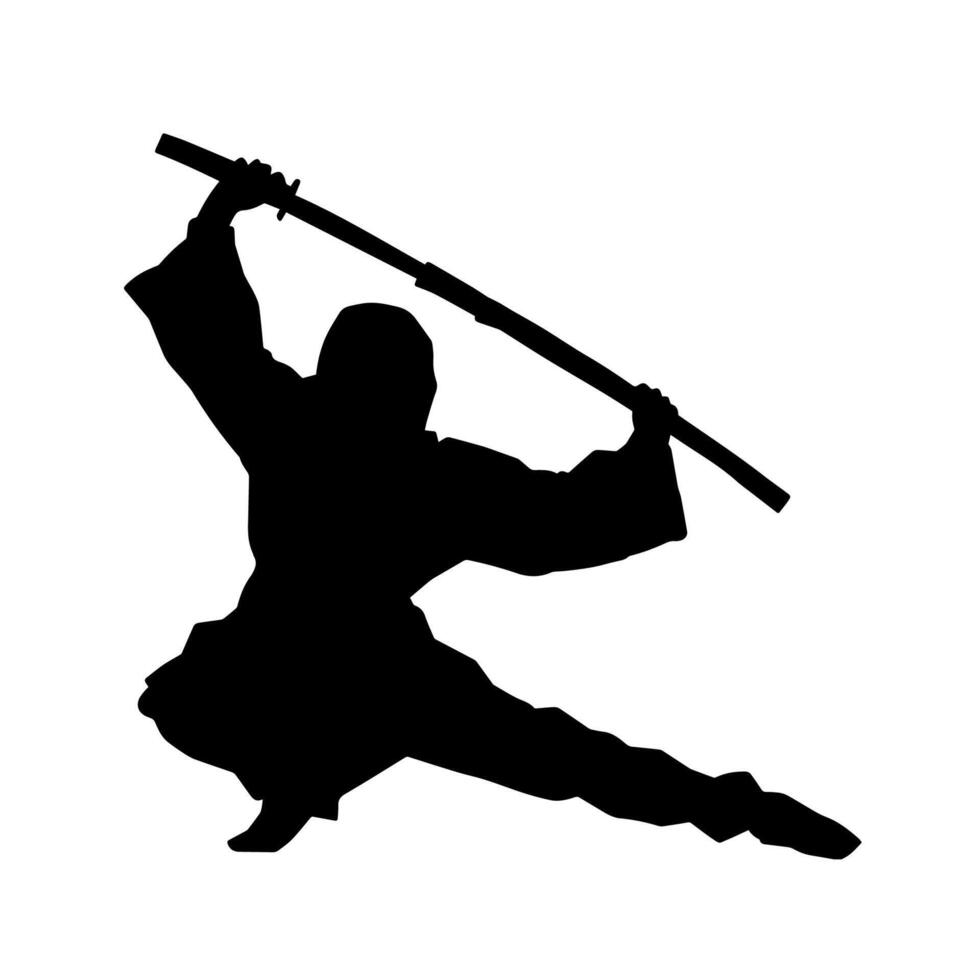 silhouet van een mannetje vechter in krijgshaftig kunst kostuum draag- samurai zwaard wapen. vector