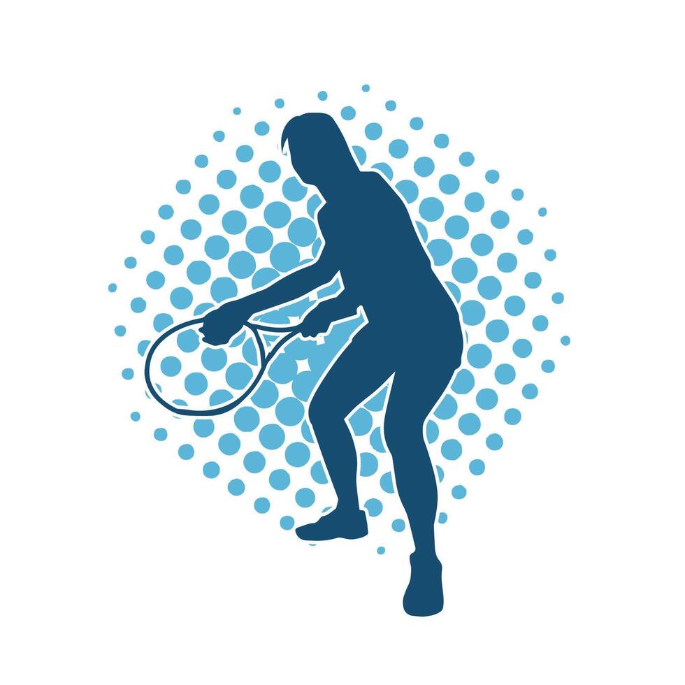 silhouet van een vrouw tennis speler in actie houding. silhouet van een vrouw spelen tennis sport met racket. vector