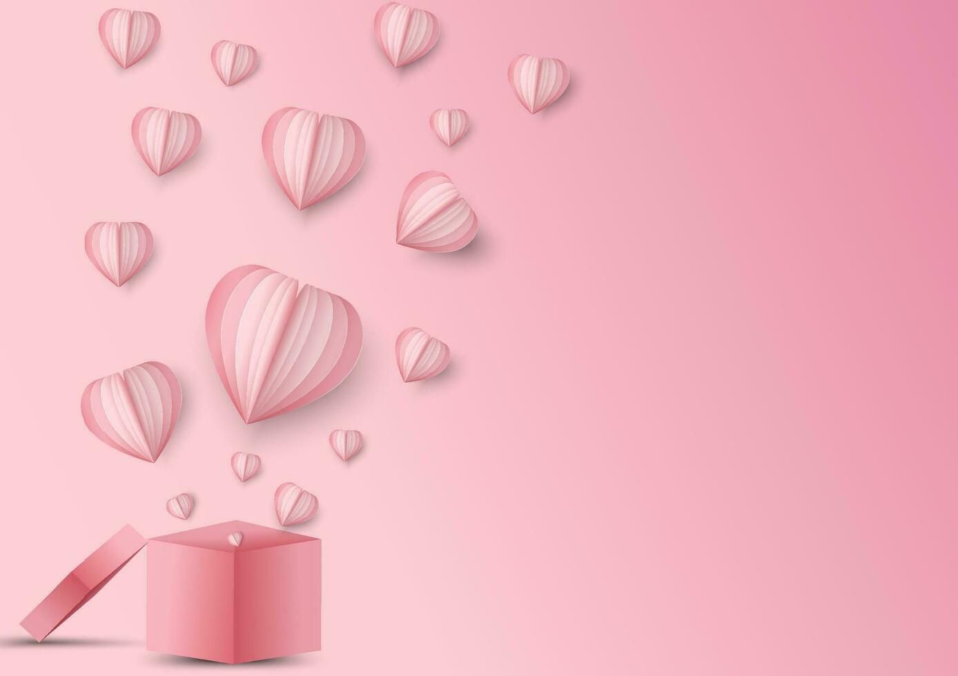 valentijnsdag harten en geschenk doos.origami gemaakt papier hart vliegend uit uit geschenk doos.zij zijn Aan roze achtergrond en kopiëren ruimte.gelukkig, moeder dag,kaart.vector Valentijnsdag dag en liefde vector concept.