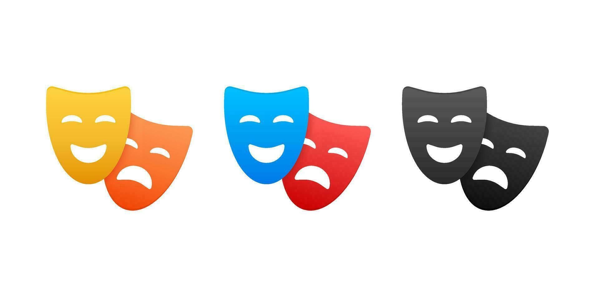 komedie en tragedie theater maskers, vector illustratie reeks van drama en het uitvoeren van kunsten symbolen in levendig kleuren voor cultureel grafiek