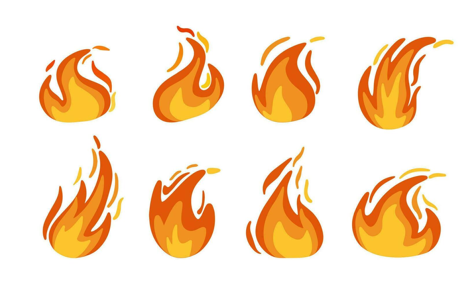 reeks van vlak icoon vlammen branden, met brandend rood heet vonken geïsoleerd Aan wit achtergrond. vector illustratie