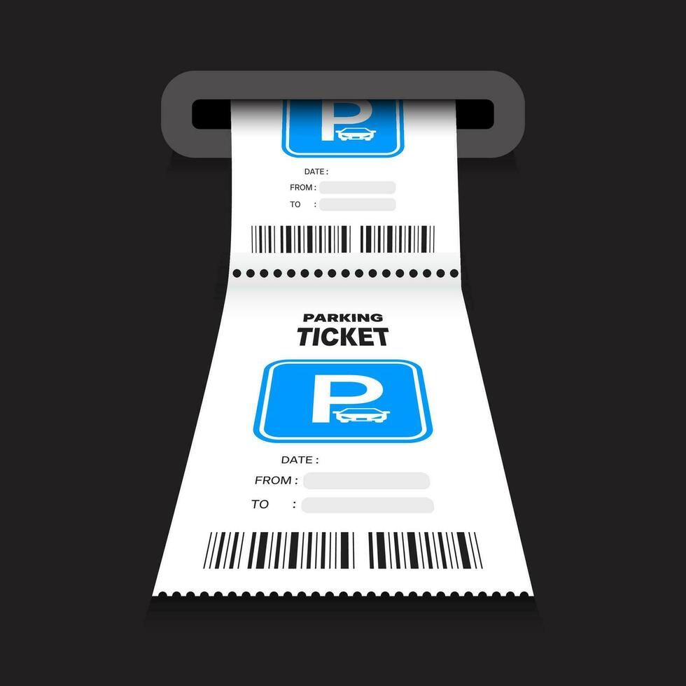 realistisch parkeren ticket vector. auto's parkeren kaartjes. parkeerplaats bon sjabloon. wit papier bon van ticket machine sleuf. Ingang en Uitgang ticket. parkeren zone teken illustratie vector