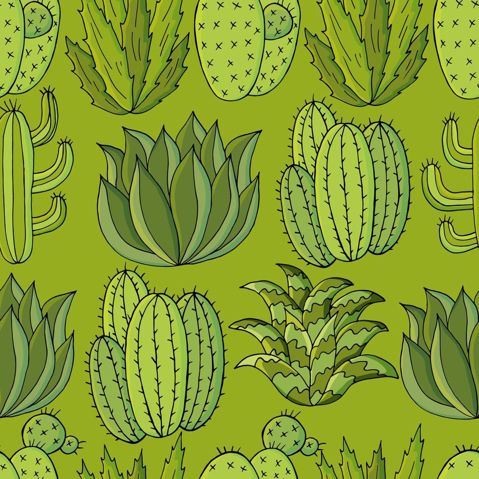 schattige vectorillustratie. cactussen, aloë, vetplanten. decoratieve natuurlijke elementen vector