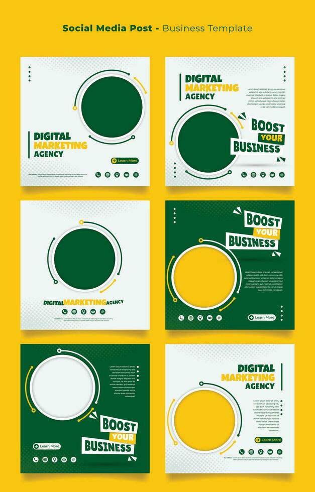 sociaal media post sjabloon in groen wit en geel met cirkel voor reclame ontwerp vector