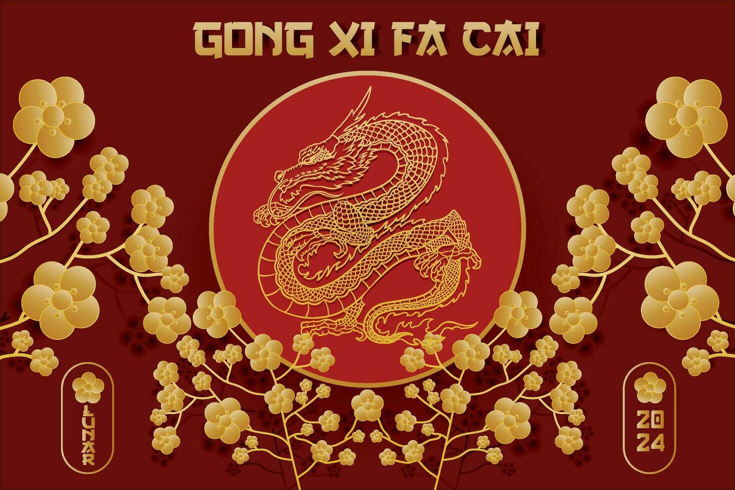 elegant rood kleur Chinese nieuw jaar banier en poster met draak teken jaar van de draak vector