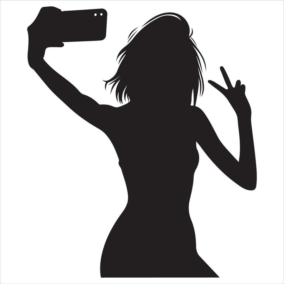 een vrouw nemen een selfie vector silhouet