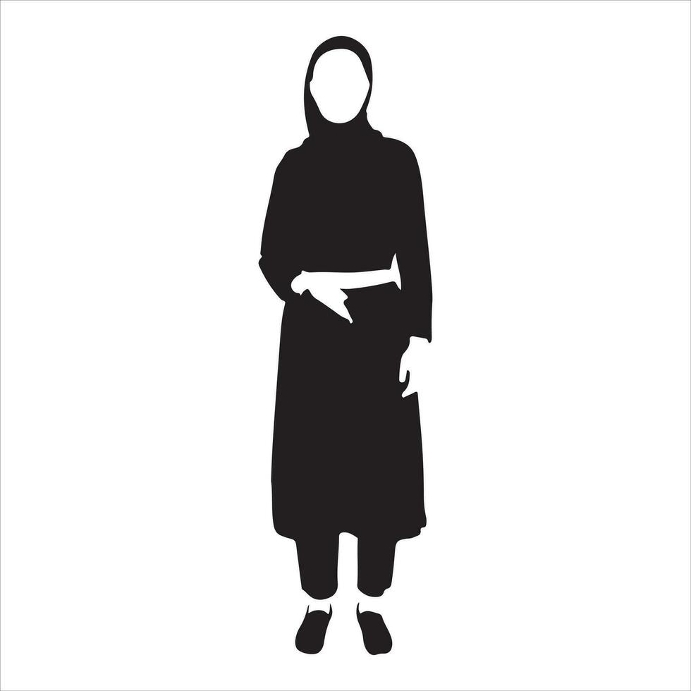 een hijab stijl vrouw staand houding vector silhouet