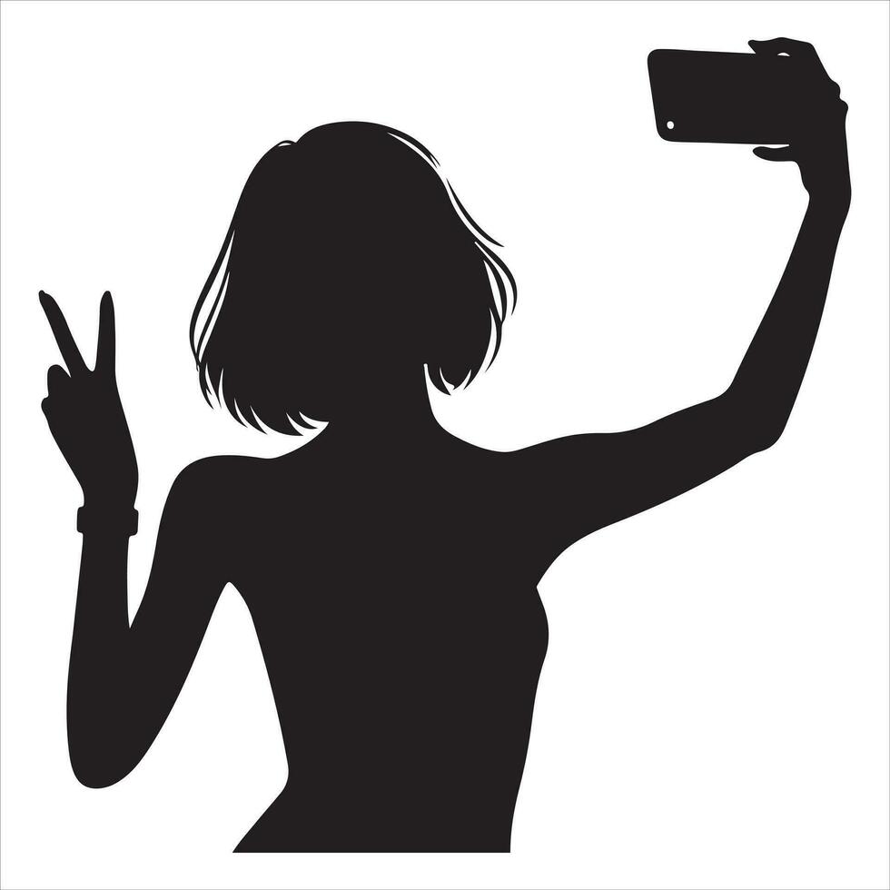 een vrouw nemen een selfie vector silhouet