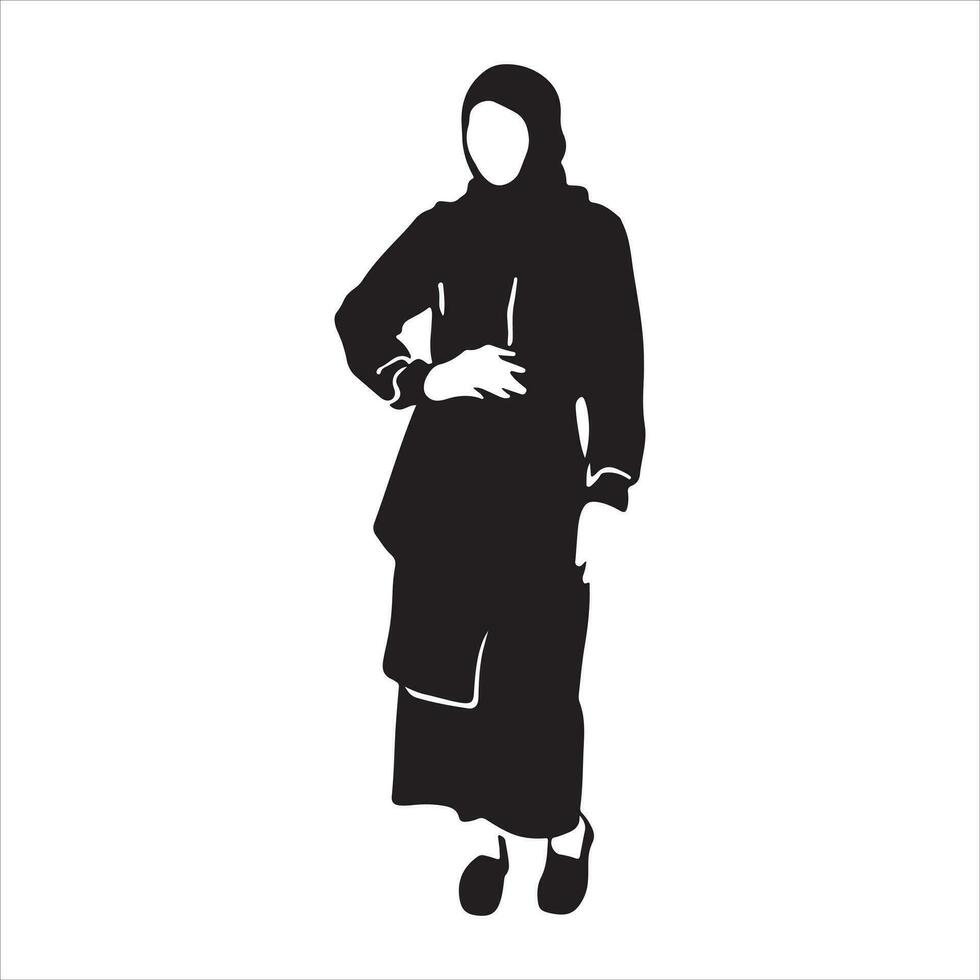 een hijab stijl vrouw staand houding vector silhouet