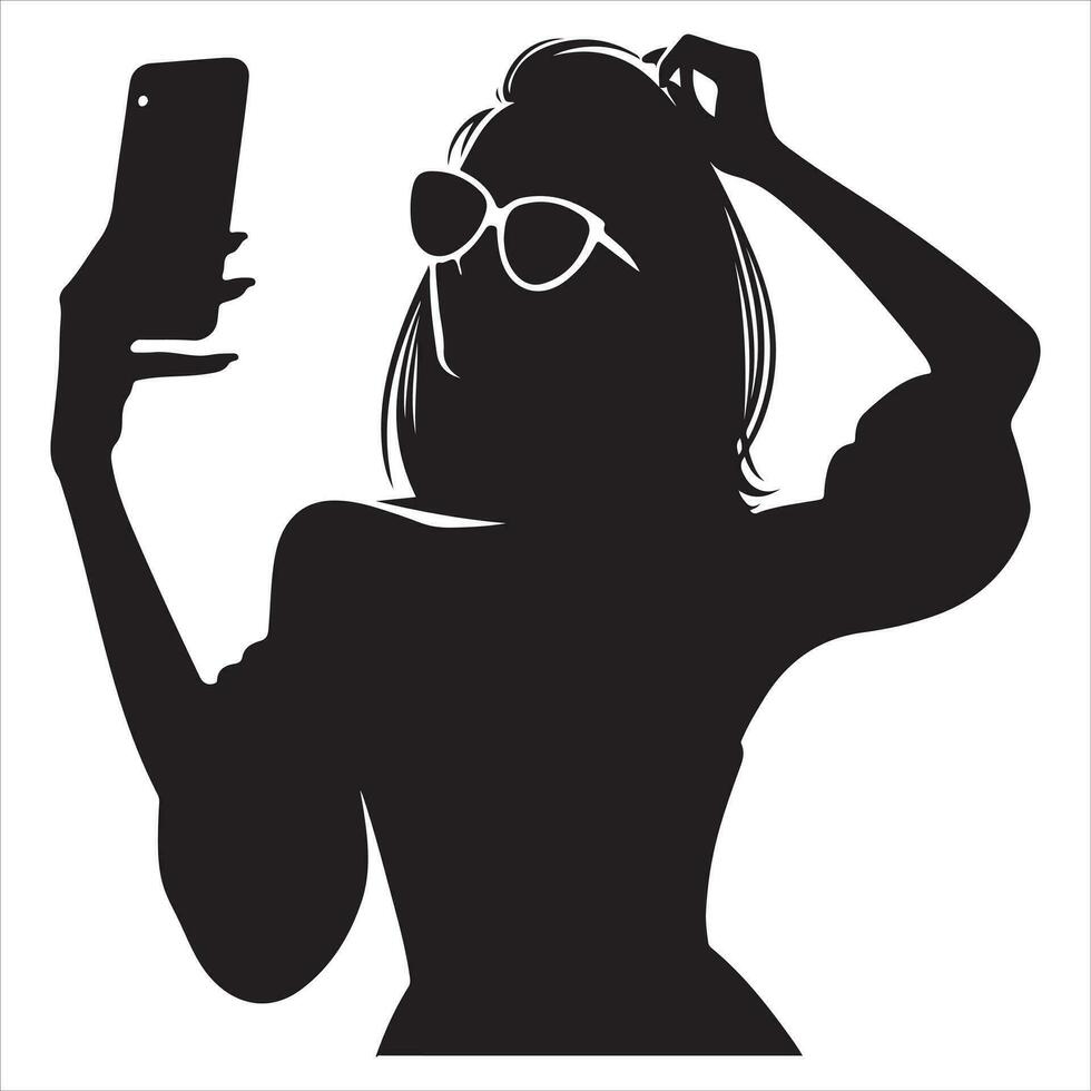 een vrouw nemen een selfie vector silhouet