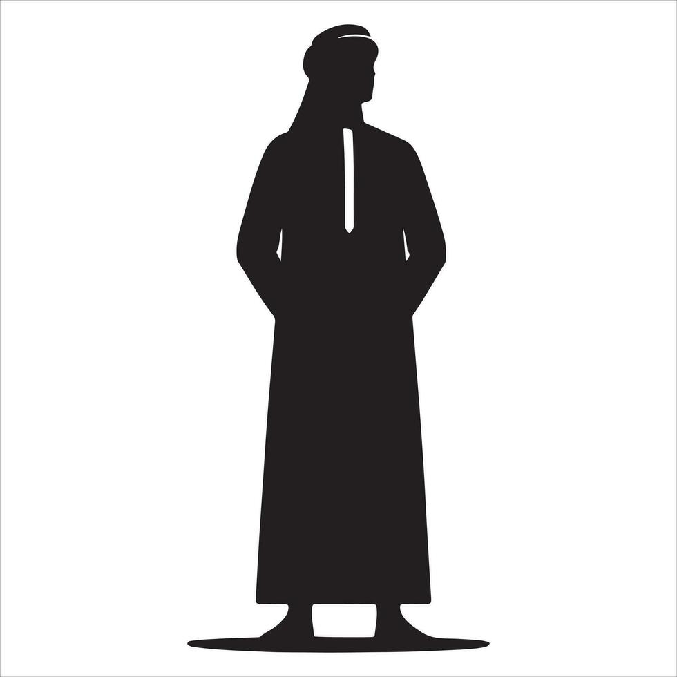 Arabisch moslim Mens vector silhouet, een moslim Mens houding vector