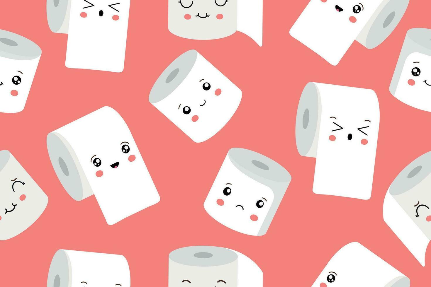 naadloos patroon met schattig kawaii tekenfilm toilet papier broodjes met gezichten. vector illustratie. vector illustratie