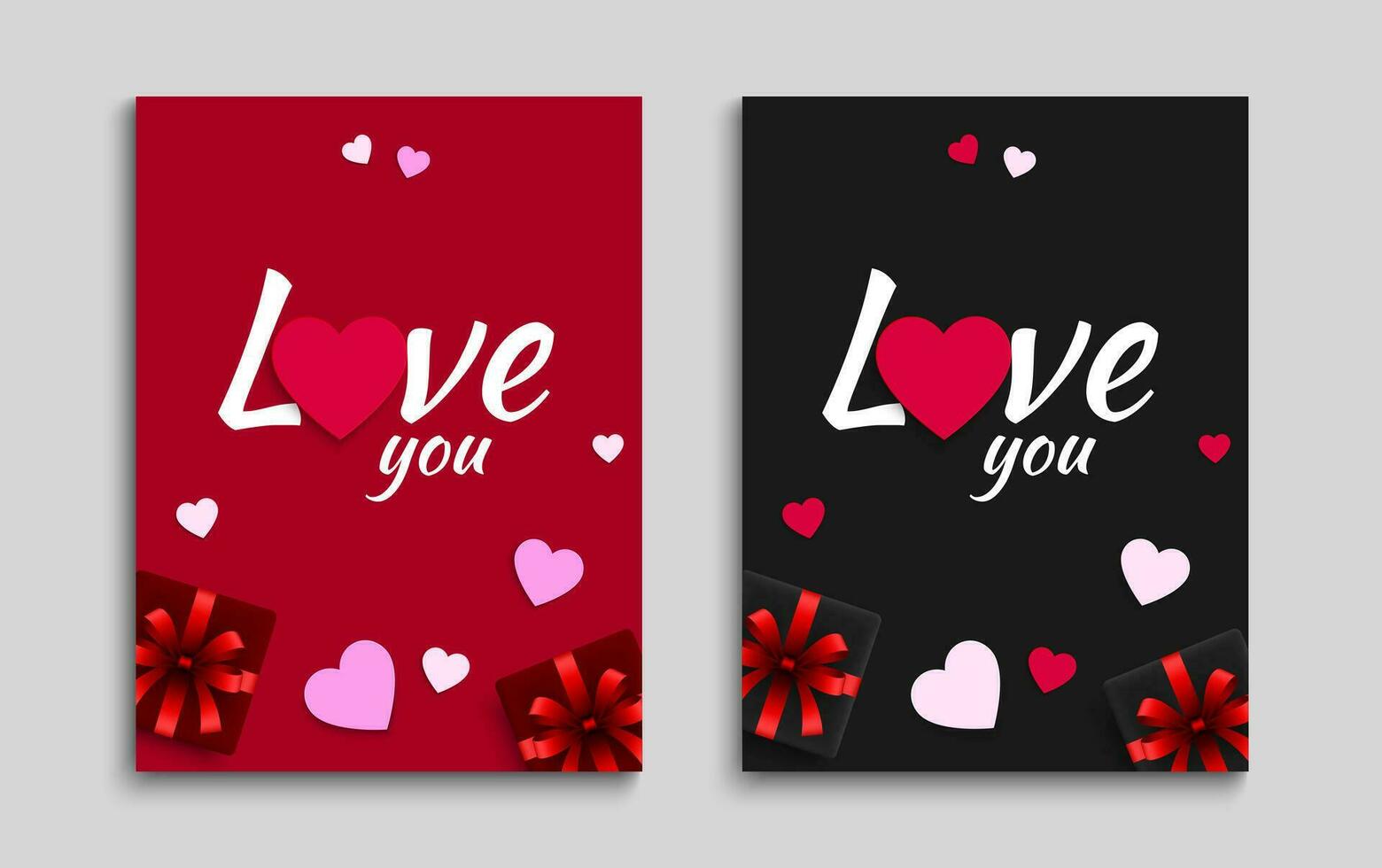 Valentijnsdag dag vakantie geschenk kaarten set. creatief achtergrond ontwerp met hart vorm elementen. poster, omslag, brochure, folder sjabloon. vector illustratie