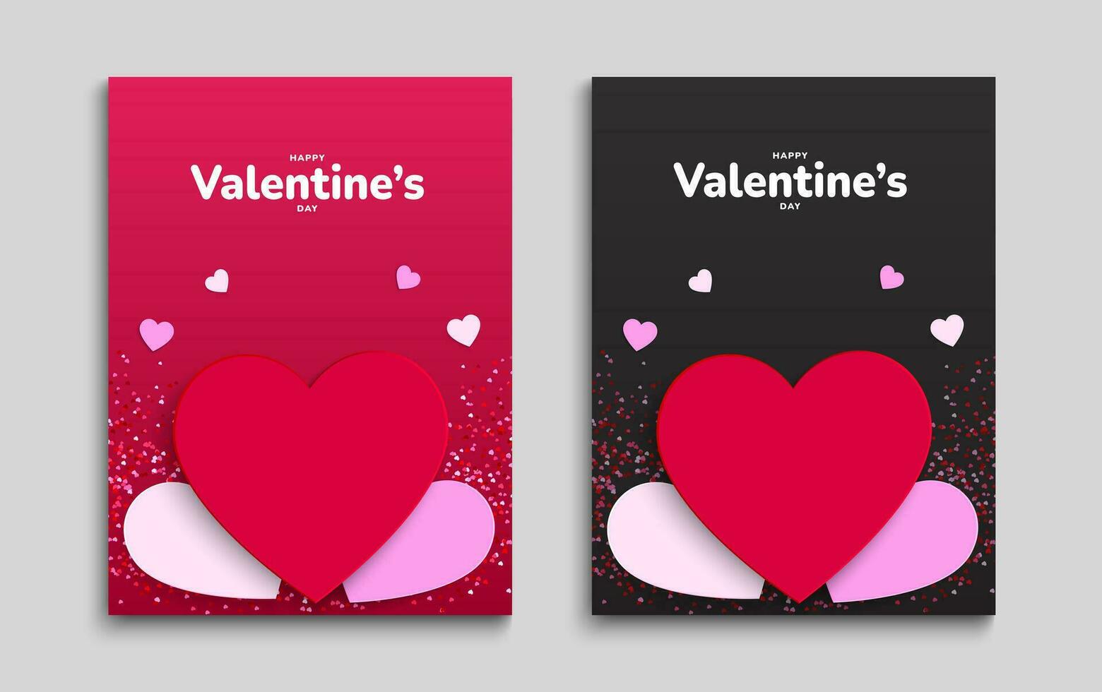 Valentijnsdag dag kaarten set. rood en roze papier harten elementen. poster, omslag, folder sjabloon. vector illustratie