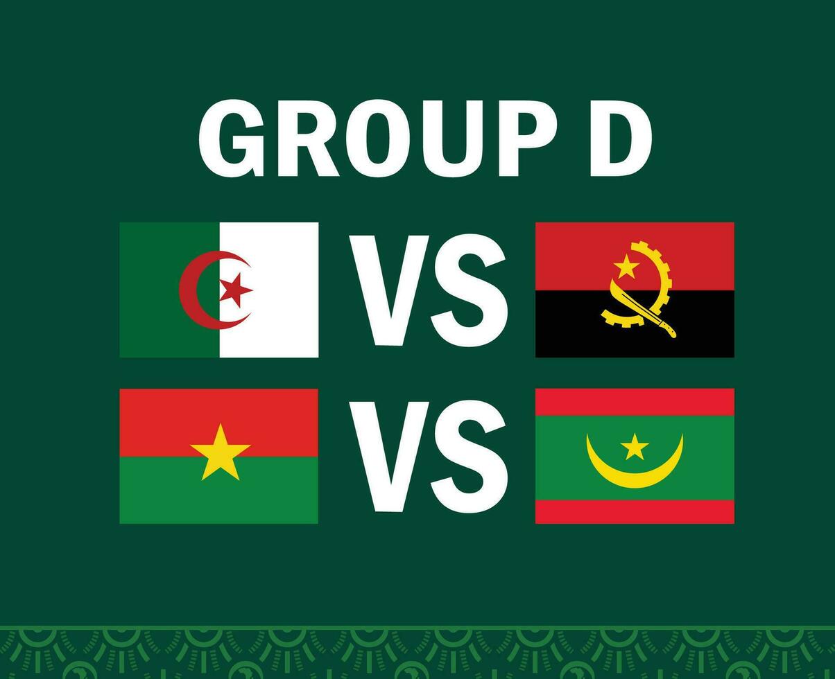 Angola mauritania Algerije en Burkina faso Afrikaanse vlaggen landen 2023 groep d teams landen Afrikaanse Amerikaans voetbal symbool logo ontwerp vector illustratie