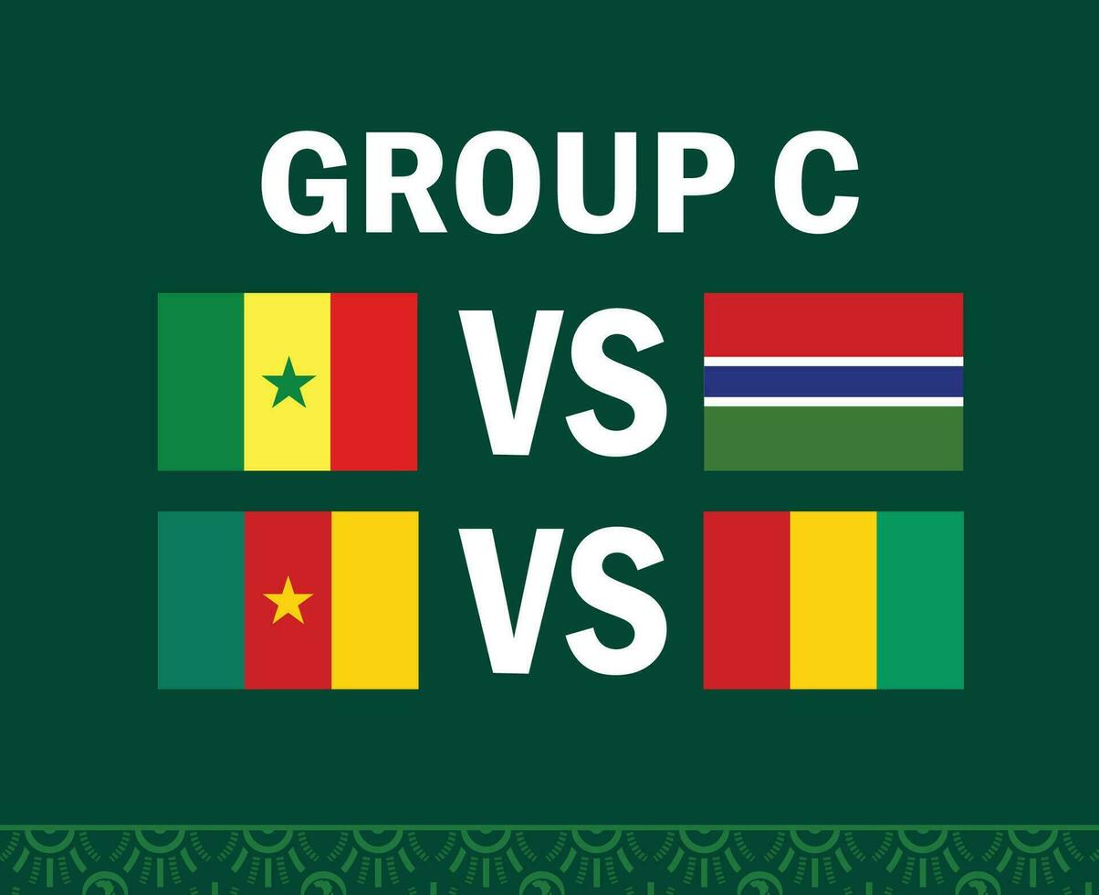 Guinea Gambia Senegal en Kameroen Afrikaanse vlaggen landen 2023 groep c teams landen Afrikaanse Amerikaans voetbal symbool logo ontwerp vector illustratie