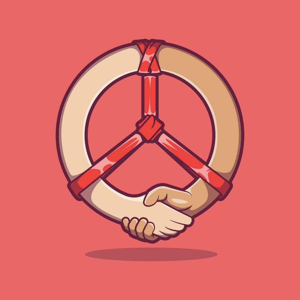 twee handen verbonden door de vrede teken geven een handdruk vector illustratie. liefde, verscheidenheid ontwerp concept.
